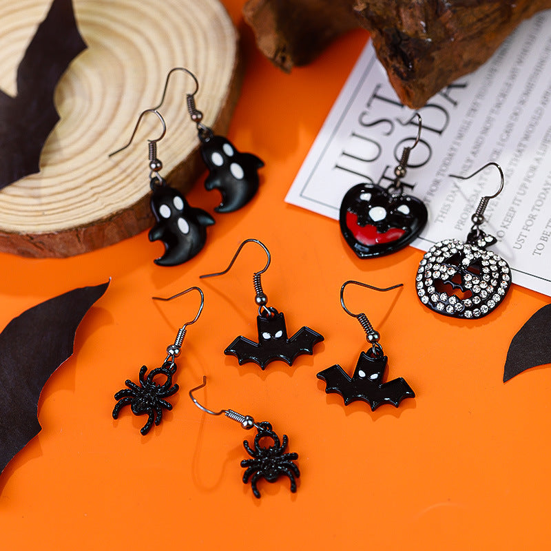 Wholesale Halloween Creative Funny Dark Ghost Bat Spider Skull Earrings